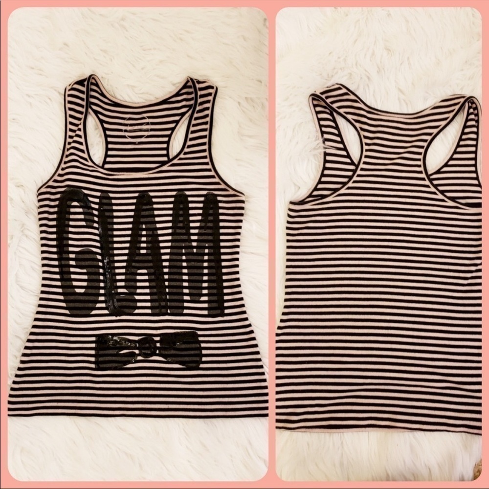 INC Black/White Striped GLAM Racerback Tank Sz M